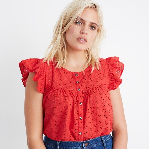 Madewell Tops - NWT Madewell Ruffle Sleeve bib top